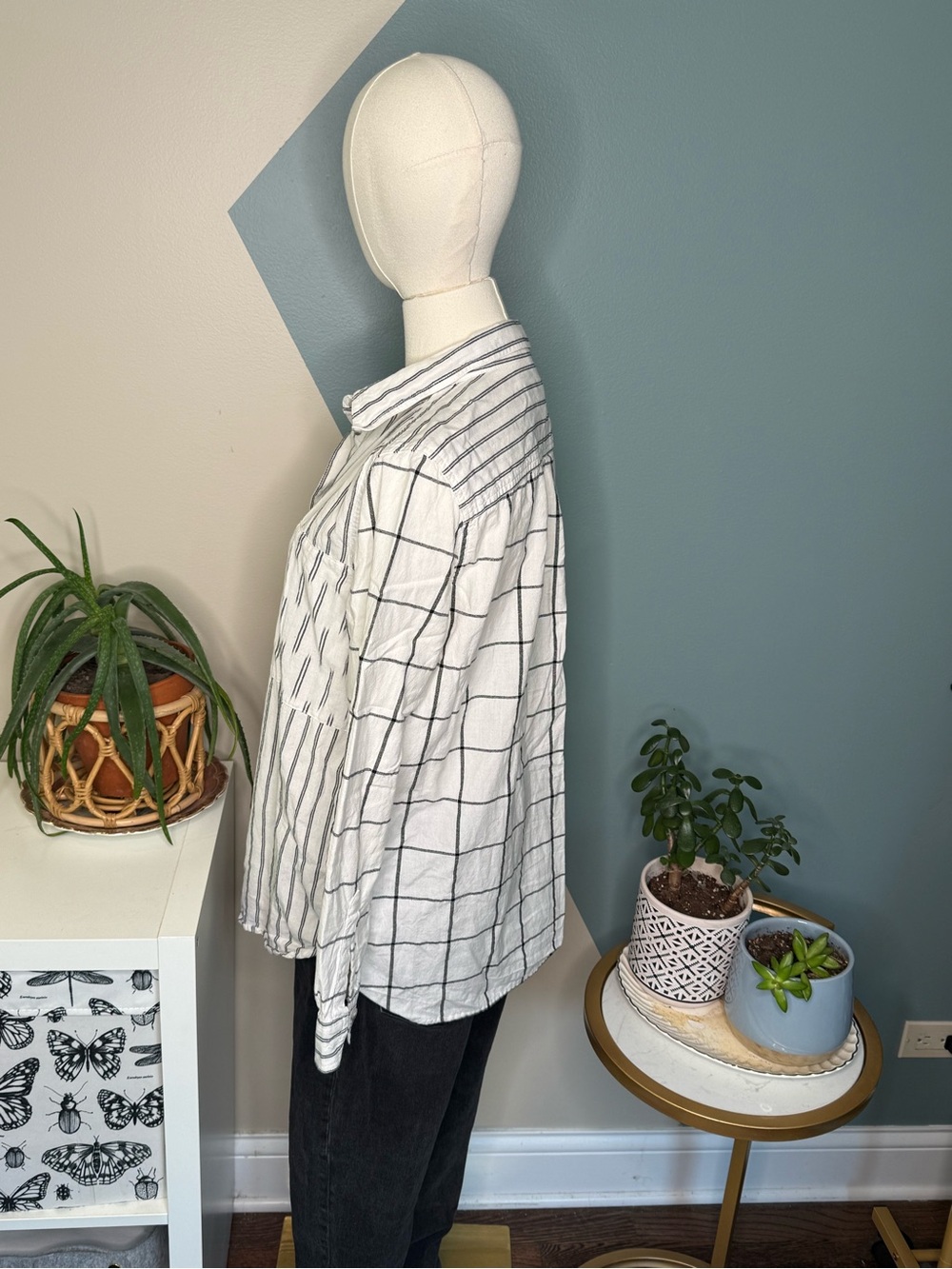 French Connection Cotton Mixed Stripe Button Shirt Minimalist Preppy Medium - Picture 3 of 11